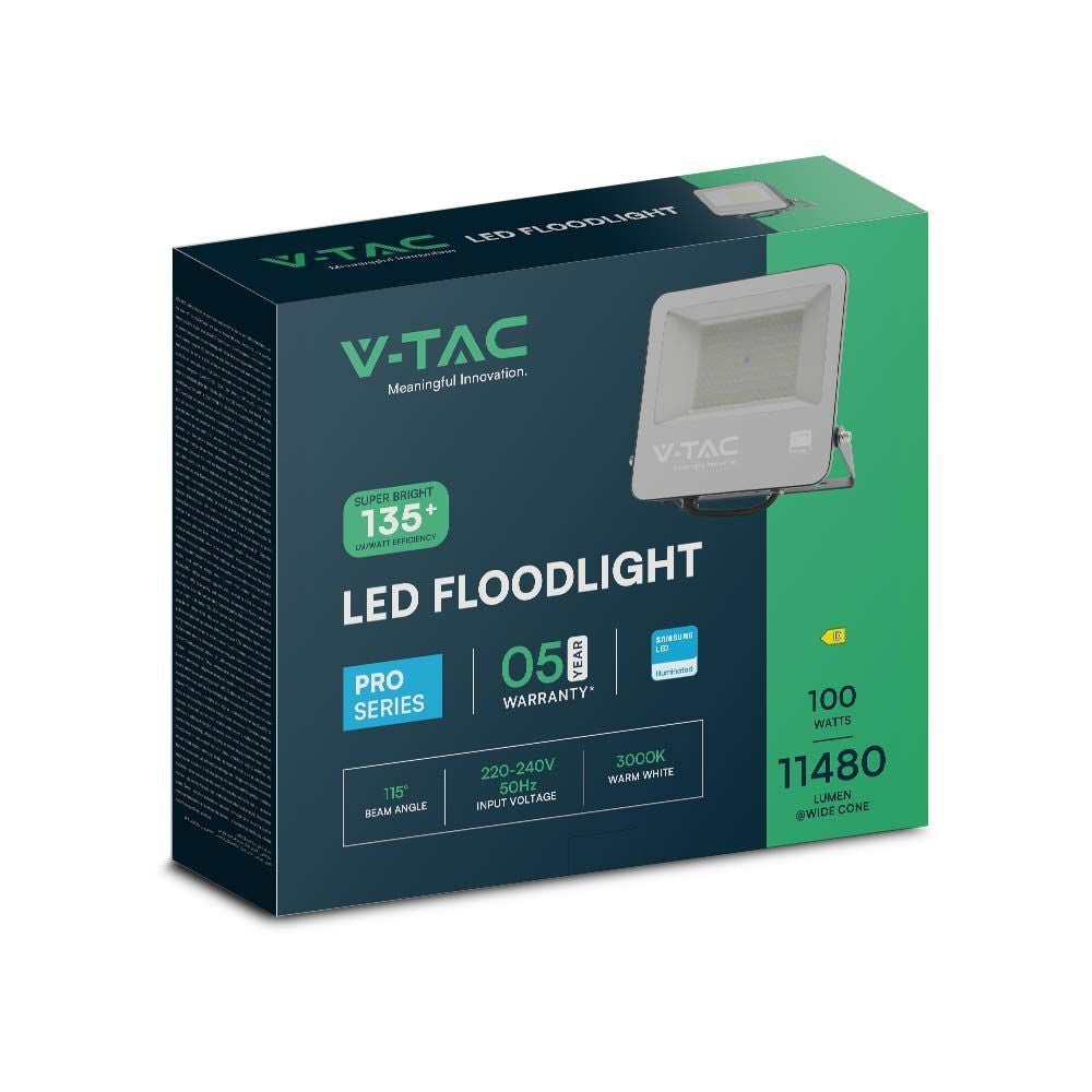 V-Tac 100W LED projektør, Samsung LED chip, 135lm/W, udendørs, IP65, 5 års garanti
