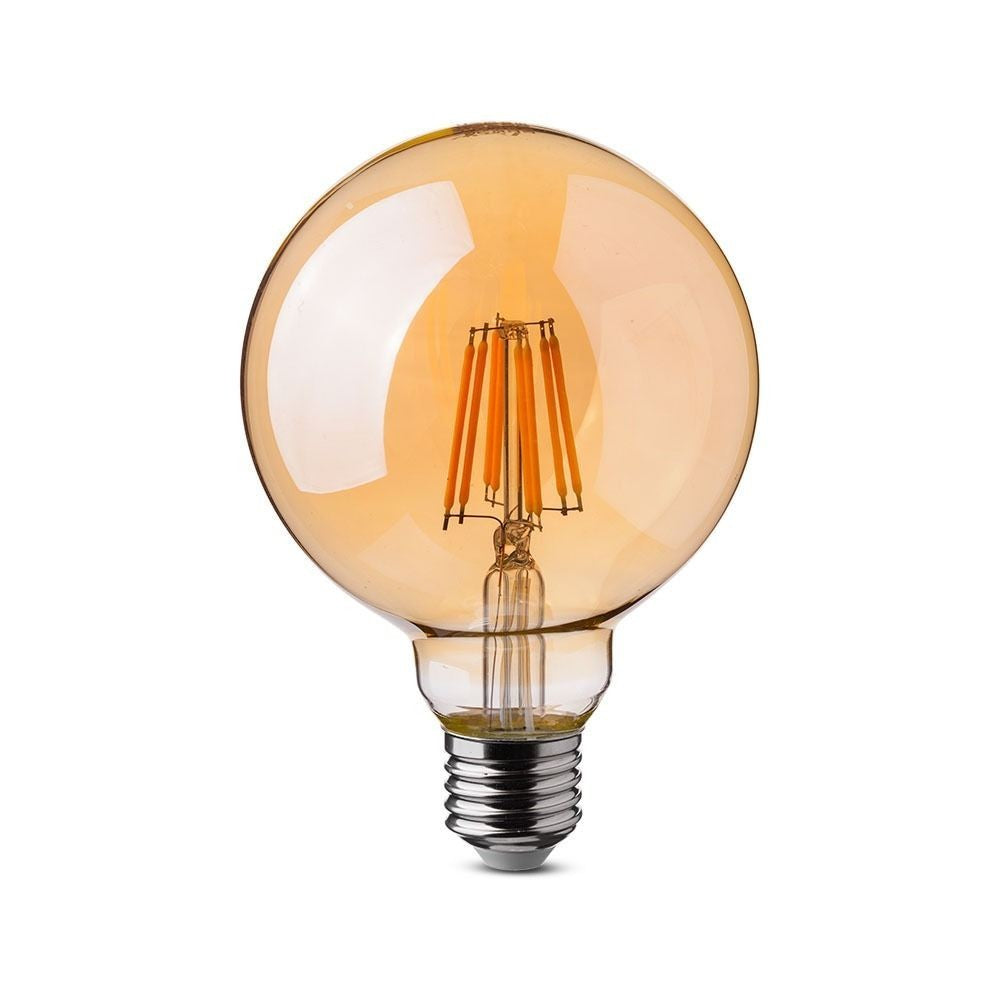 V-Tac 8W LED globepære - Kultråd, Ø12,5 cm, dæmpbar, ekstra varm hvid, E27 - Erstatter 65W