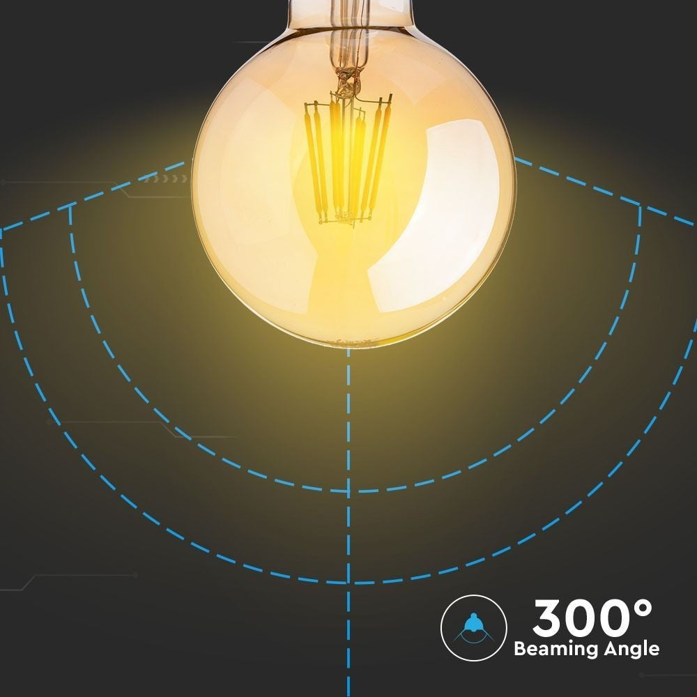 V-Tac 8W LED globepære - Kultråd, Ø12,5 cm, dæmpbar, ekstra varm hvid, E27 - Erstatter 65W