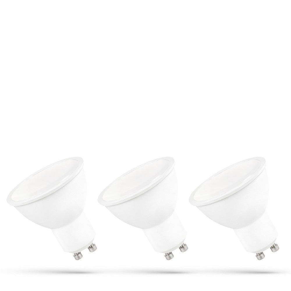 LED GU10 6W - 230V, varm hvid, mælket dækstel, hvid plast, Spectrum, 3-pak - 400lm - RA80