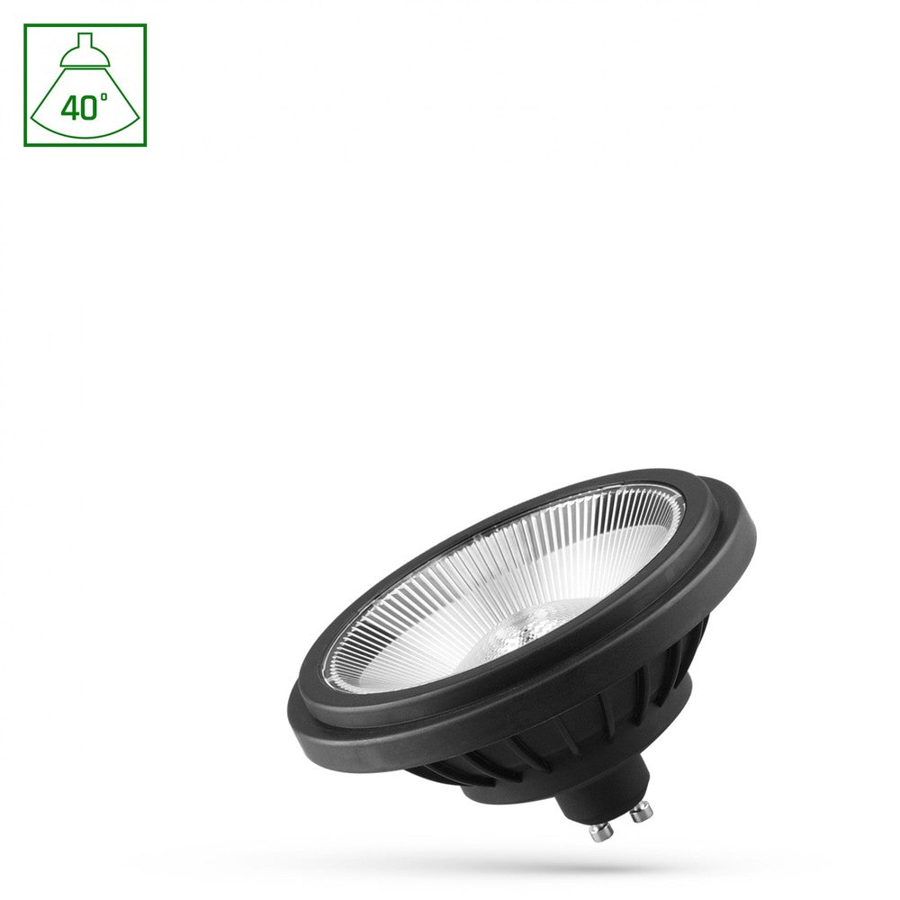 AR111 GU10 14W LED-pære, Varm Hvid 230V, Sort Finish, 40° spredning, RA80, Spectrum Teknologi