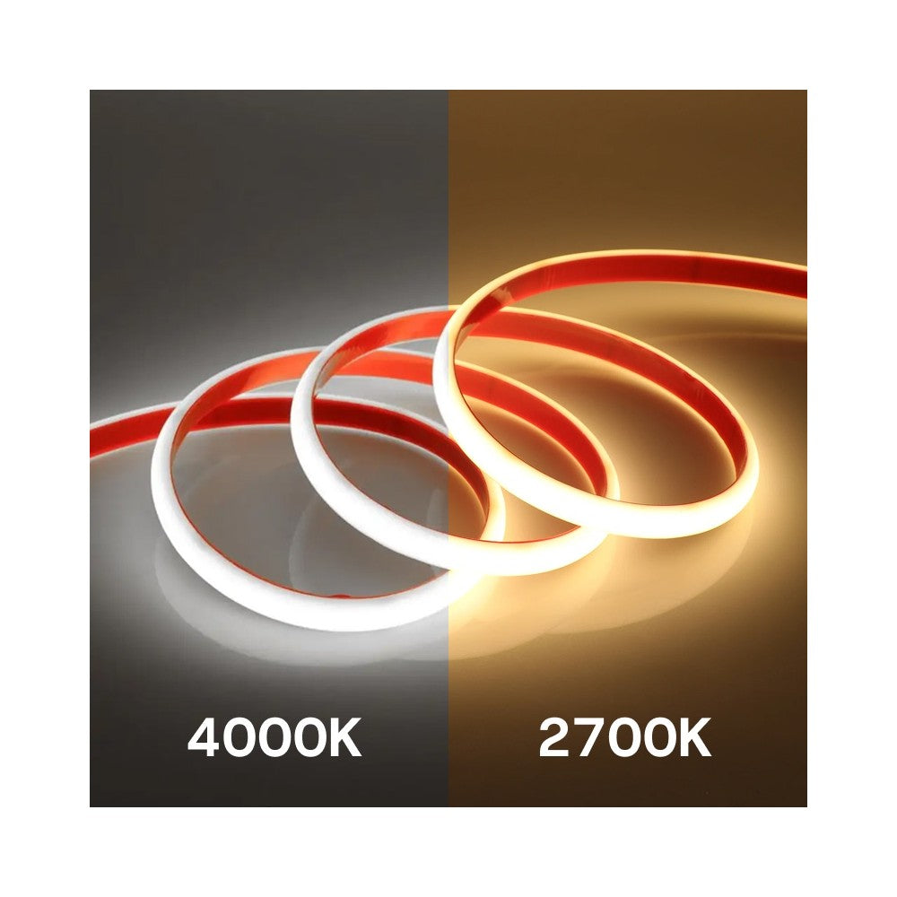 Vandtæt LED strip til badeværelse med 1400lm/m, 24V, 15W/meter, COB LED, RA80, IP68 - 2m ledning