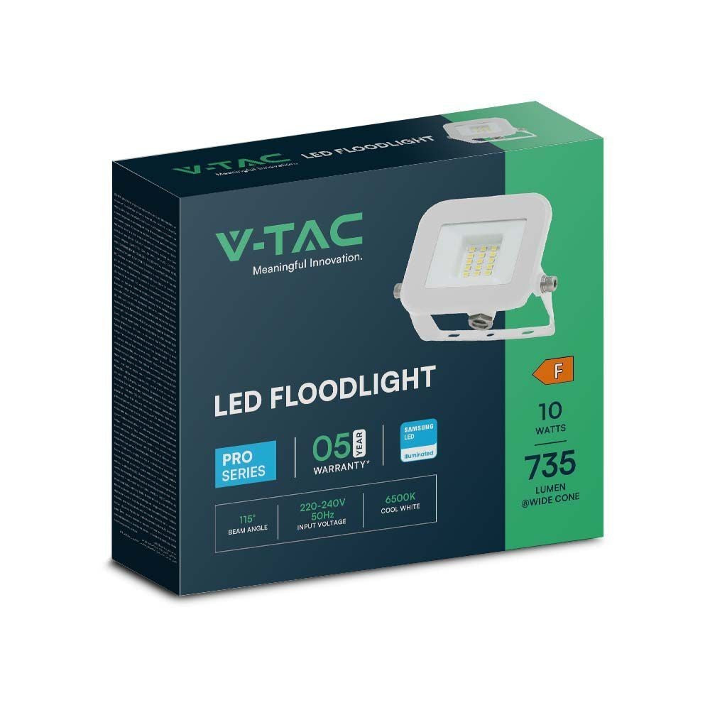 V-Tac 10W LED projektør med Samsung LED chip - 5 års garanti - IP65 - Til udendørs brug