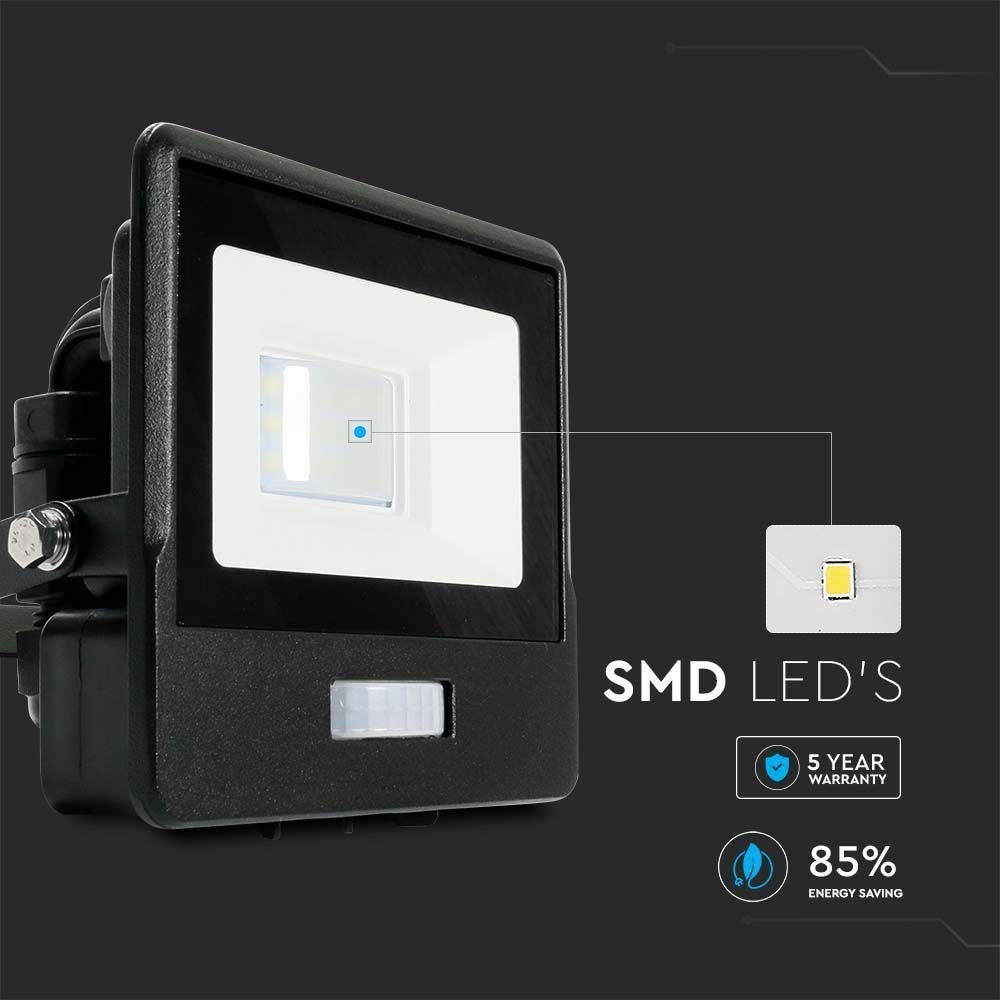 V-Tac 10W LED projektør med sensor - Samsung LED chip, 735lm, IP65, 5 års garanti