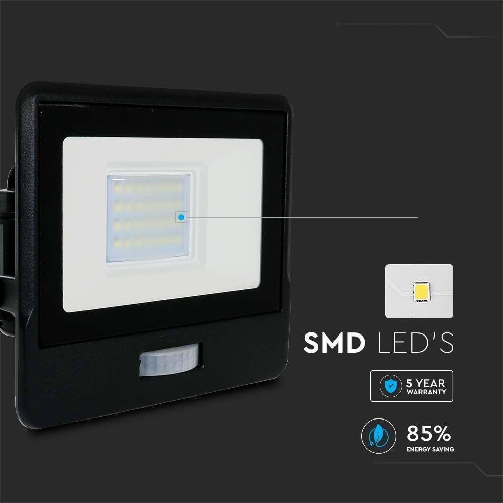 V-Tac 20W LED projektør med sensor - SMD, Samsung LED chip - 5 års garanti