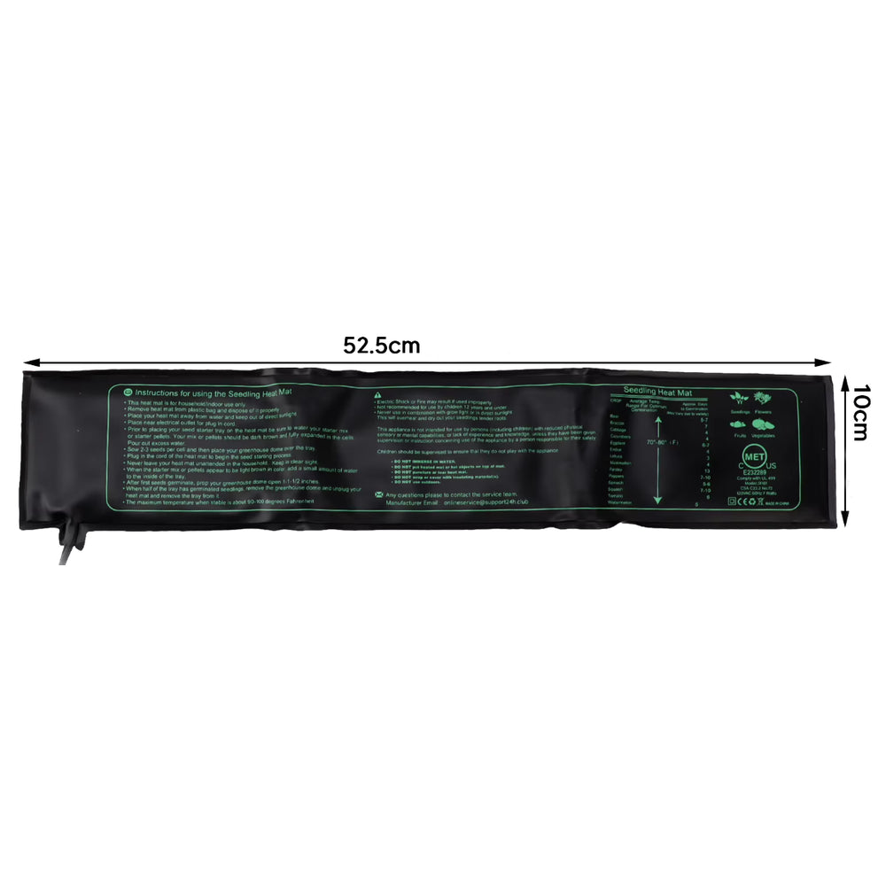 Varmemåtte til vindueskarm - 8W, forspiring af frø, 10 x 52,5 cm, 1,8m ledning, 45W effekt