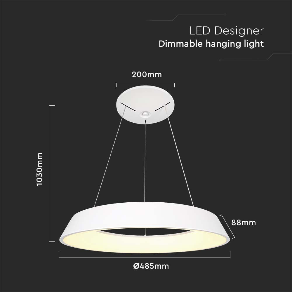 V-Tac 48W LED Designer lysekrone - Hvid, blødt lys, dæmpbar, varm hvid, inkl. lyskilde - 5000lm, RA80