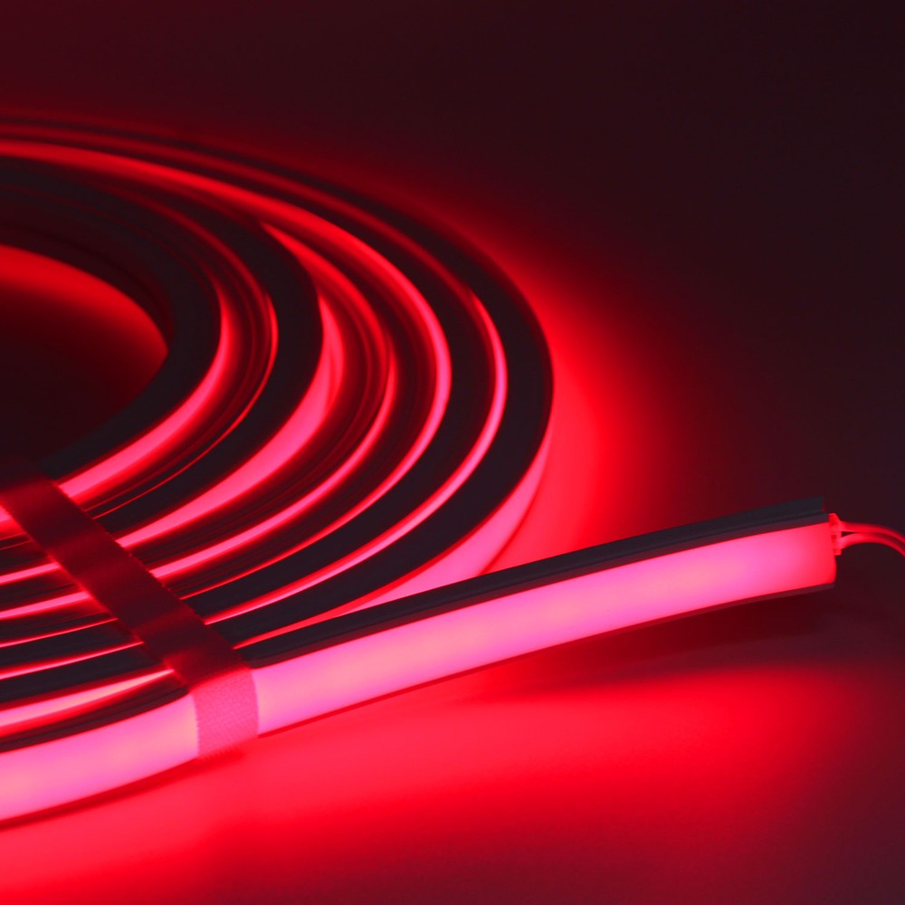 AnyCut Neon Flex 10x10 Rød LED strip - 5m, 8W/m, 12V, Ingen klippeafstand