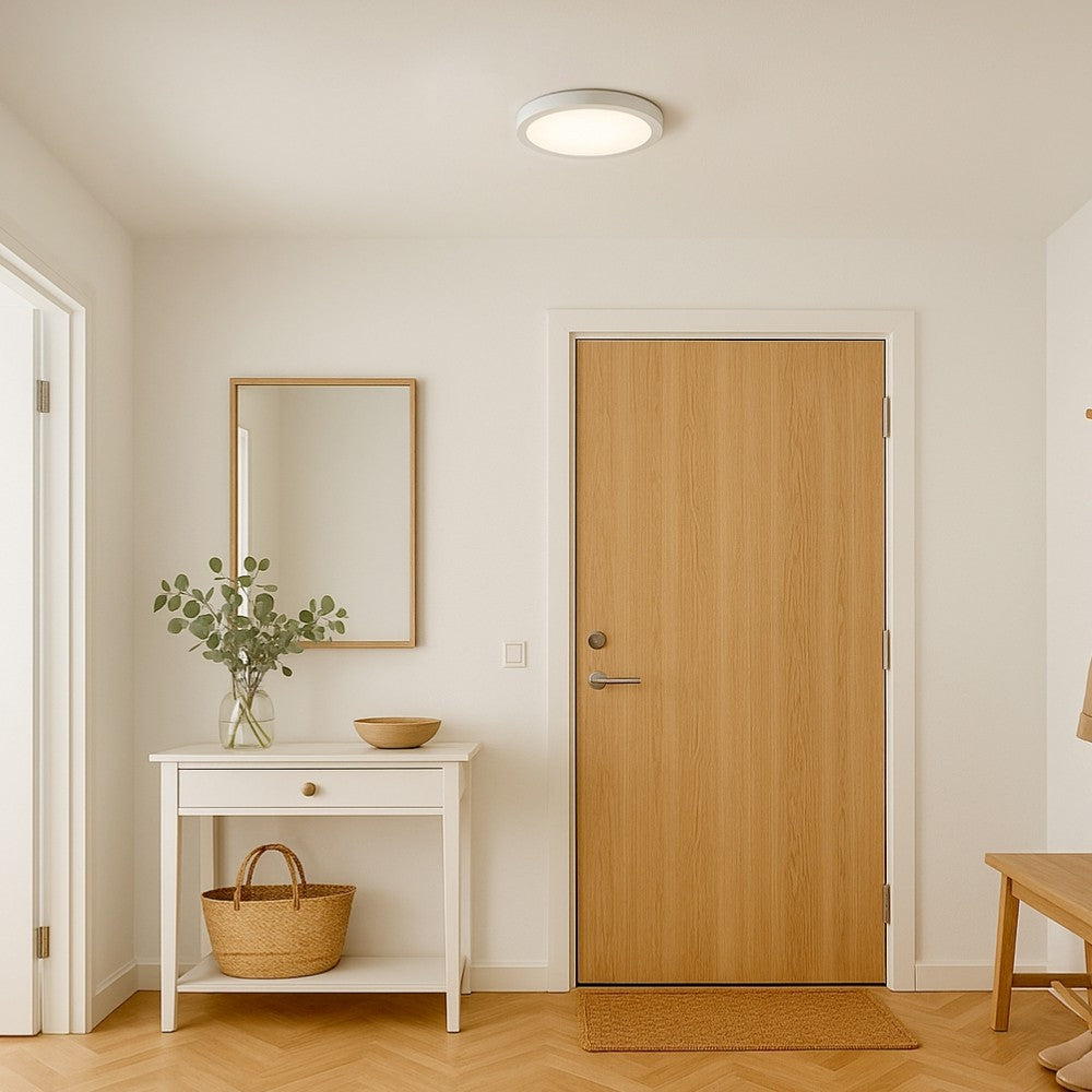 Dæmpbar LED loftslampe (Ø22,5cm, H: 3,9cm, hvid kant) inkl. lyskilde - 18W, 230V, 1700lm, RA80