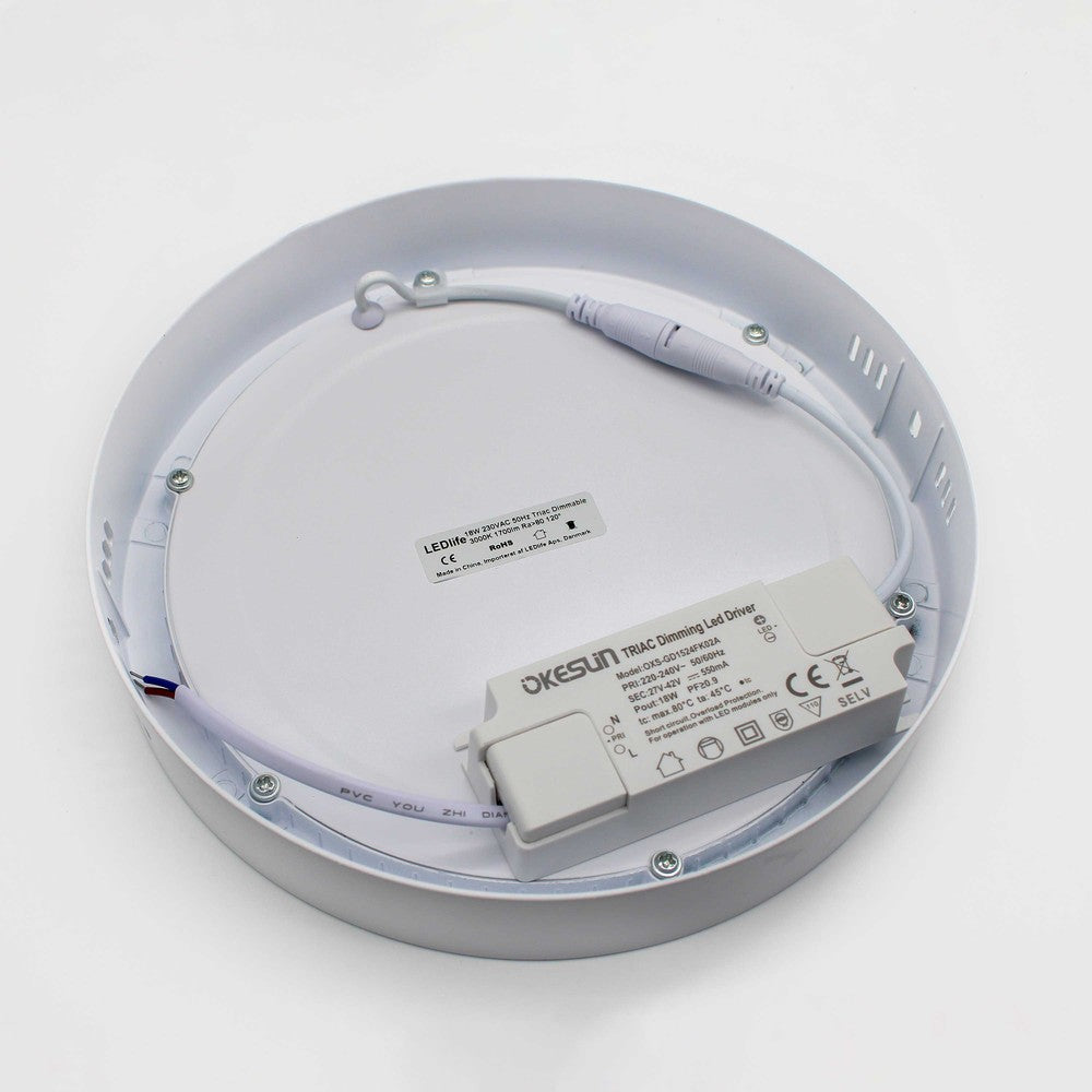 Dæmpbar LED loftslampe (Ø22,5cm, H: 3,9cm, hvid kant) inkl. lyskilde - 18W, 230V, 1700lm, RA80