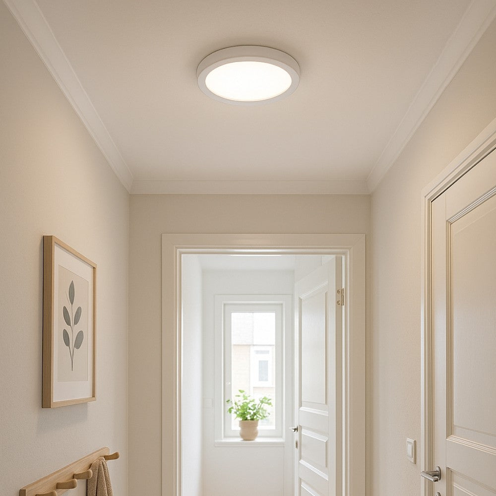Dæmpbar LED loftslampe (Ø22,5cm, H: 3,9cm, hvid kant) inkl. lyskilde - 18W, 230V, 1700lm, RA80