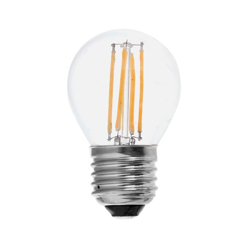 V-Tac 4W LED kronepære - 3-trin dæmpbar, G45, kultråd, klart glas, E27, 400lm, RA80