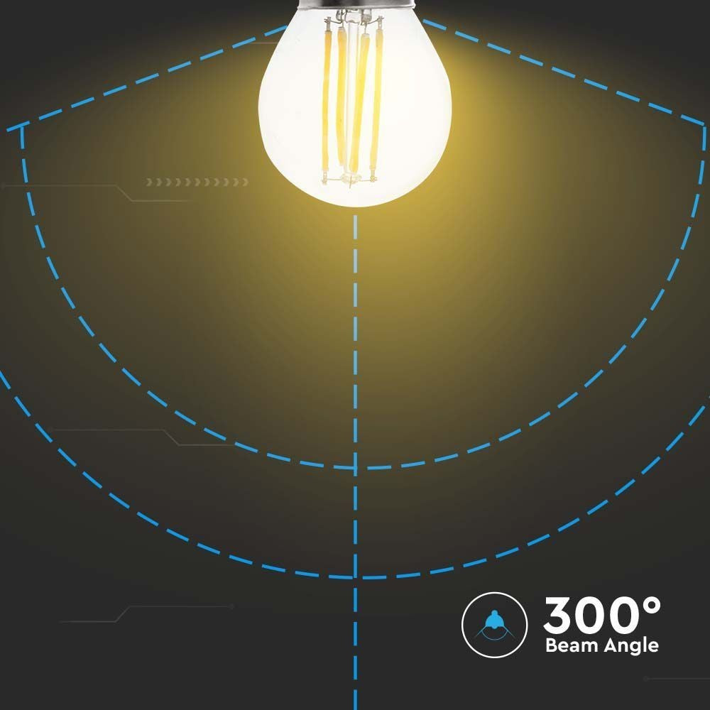 V-Tac 4W LED kronepære - 3-trin dæmpbar, G45, kultråd, klart glas, E27, 400lm, RA80