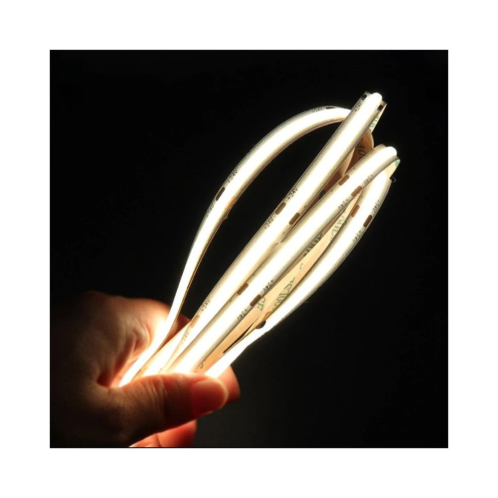 12W/m COB-LED strip - 5m, IP20, 480 LED pr. meter, 24V, COB LED, RA95 - Hvidt lys, høj farvegengivelse