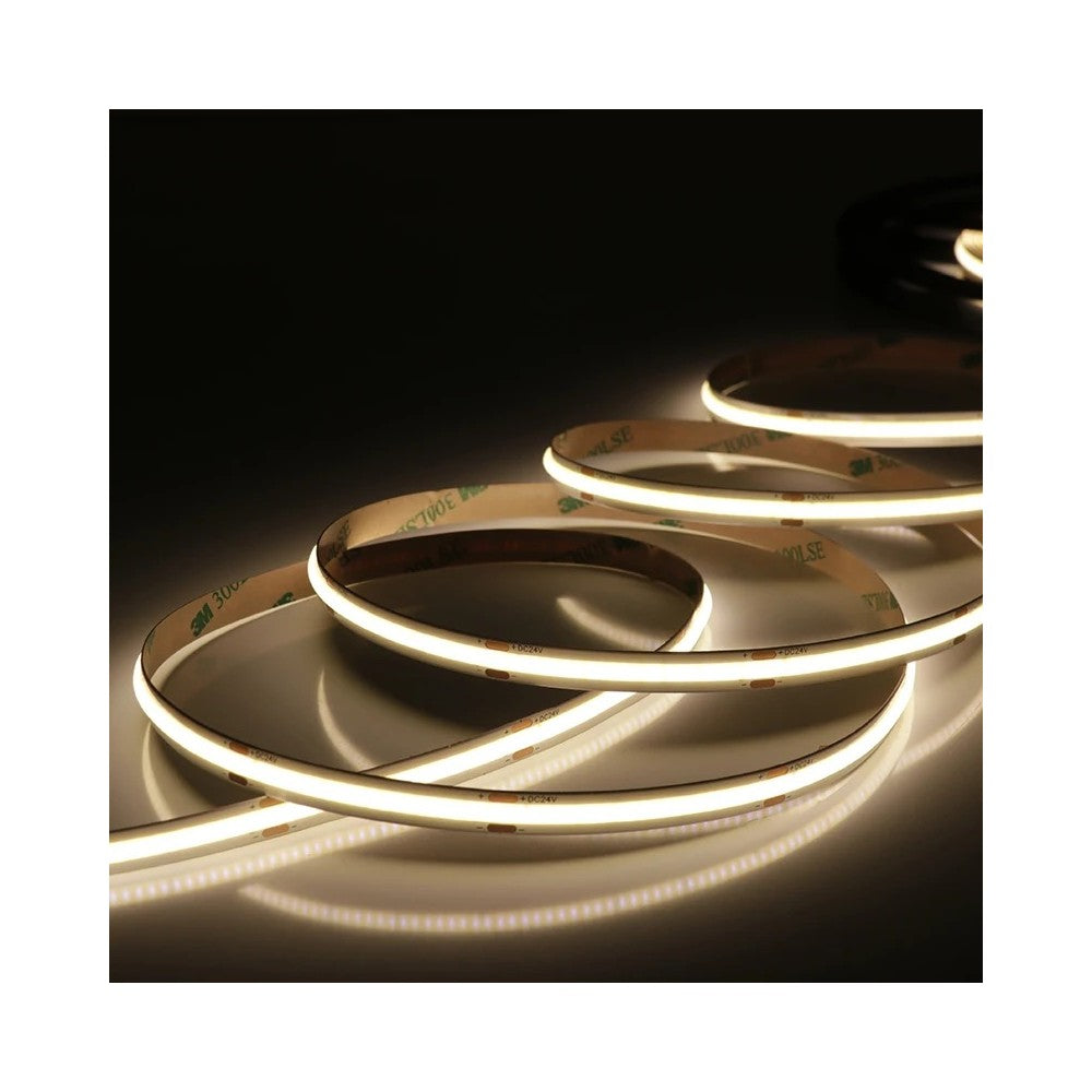 12W/m COB-LED strip - 5m, IP20, 480 LED pr. meter, 24V, COB LED, RA95 - Hvidt lys, høj farvegengivelse