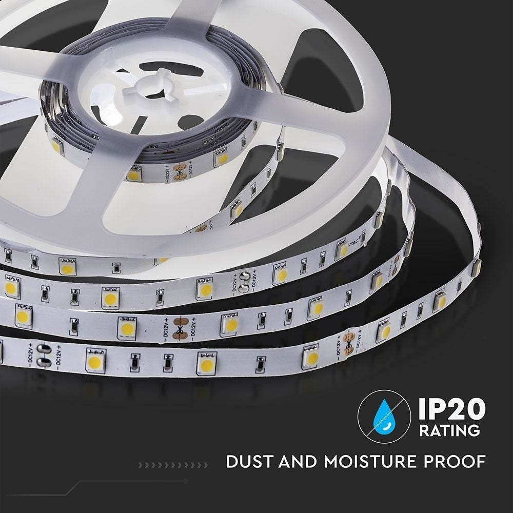 V-Tac 4,8W/m LED strip - 5m, IP20, 30 LED pr. meter - 500lm/meter - RA80