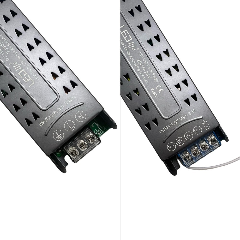 LEDlife 200W CCT strømforsyning med fjernbetjening - 24V DC, 8.33A, Flicker fri, IP20 indendørs