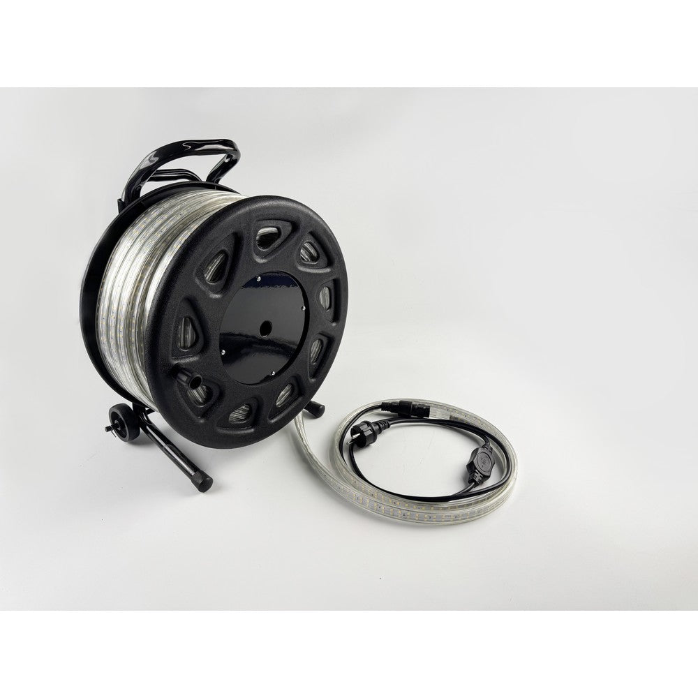 50m 360° LED strip arbejdslys på tromle - 230V, IP67, 360 LED/m, 12W/m, 1500 lm/m, 600W, 75000lm