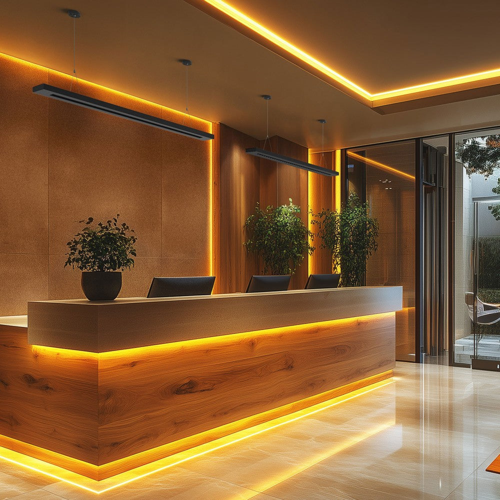 Sort 40W LED Plank med 230V Input, 1195x100x25 dimensioner, 3000lm, RA90, CCT 40°, IP20, 5 års producentgaranti