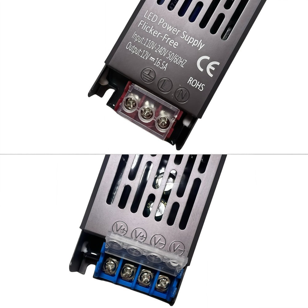 200W strømforsyning - 12V DC, 16,6A, Flicker free, IP20 indendørs - Effektiv og pålidelig strømforsyning til indendørs brug