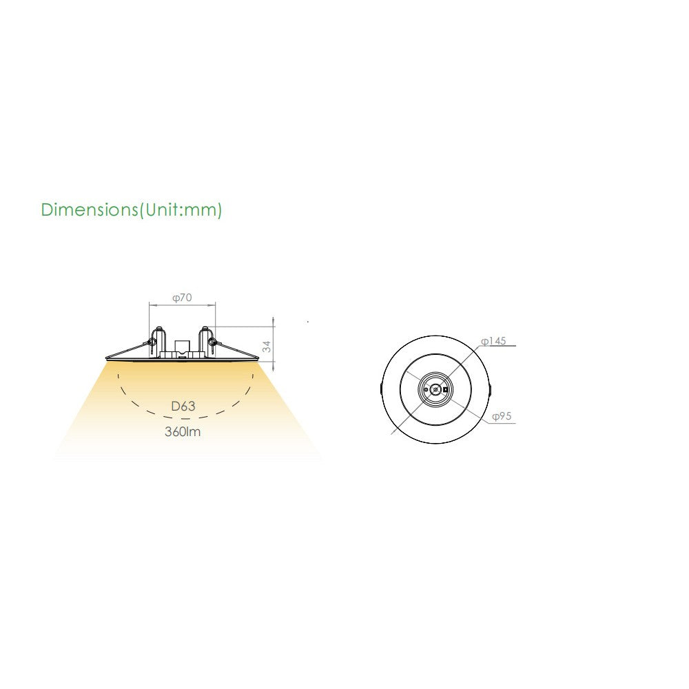 LED nødbelysning spot til loft, 3W - 3 timers batteri, Philips LED, Hvid - Ø7,5-12,5cm, 230V, 360lm