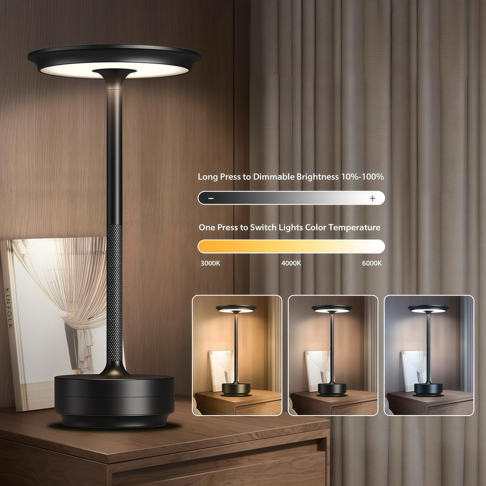 Sort LED bordlampe med touch-dæmpning og justerbar farvetemperatur (CCT) - 5W, 500lm, RA80, IP20