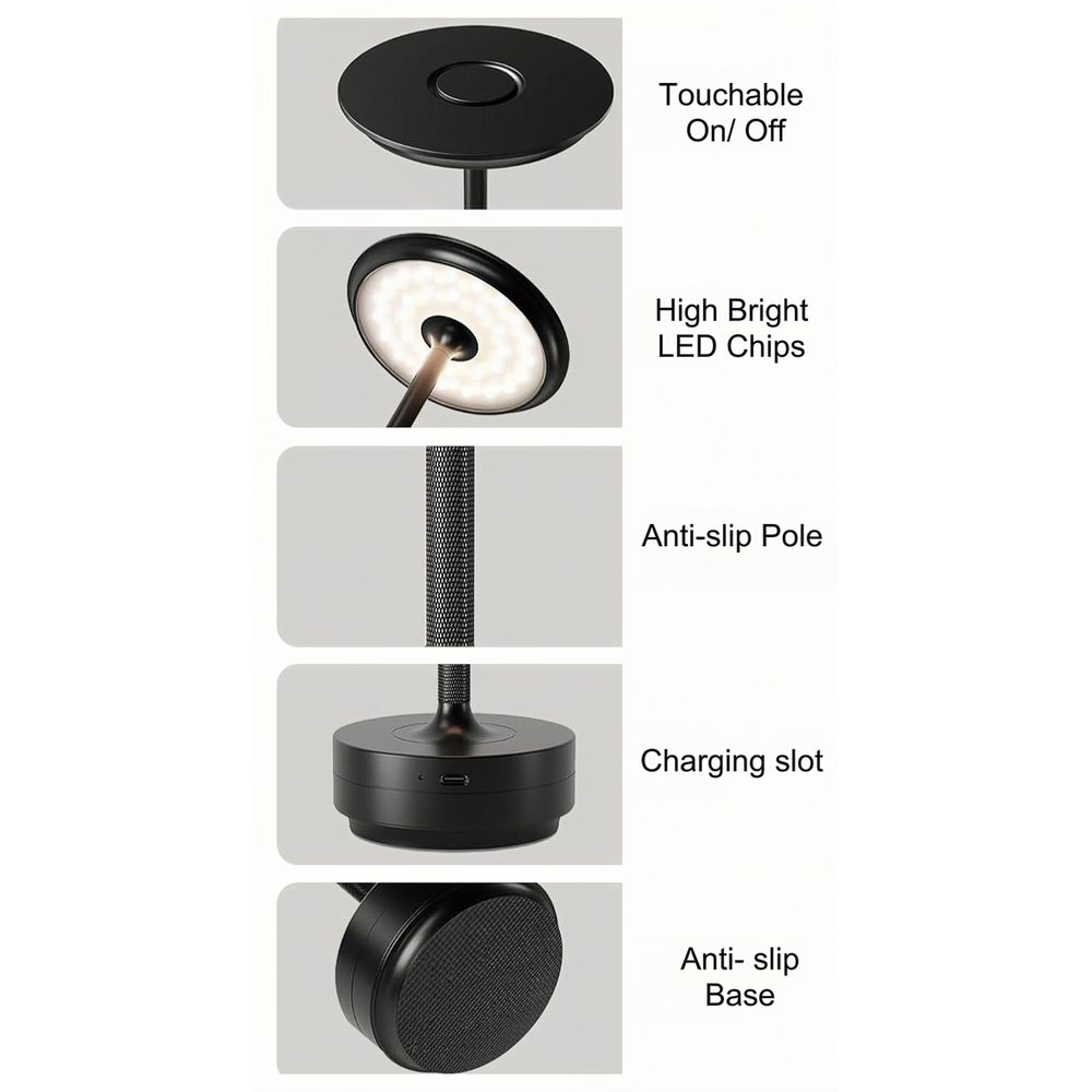 Sort LED bordlampe med touch-dæmpning og justerbar farvetemperatur (CCT) - 5W, 500lm, RA80, IP20