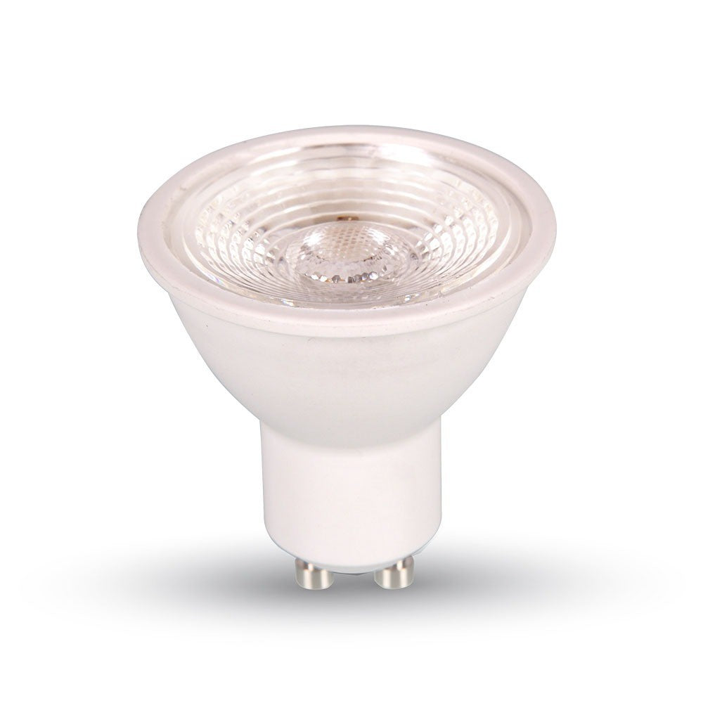 7W GU10 LED plast spotlight, linse, 6000K, 38D, dæmpbar - Hvidt lys til perfekt belysning med energibesparende teknologi.