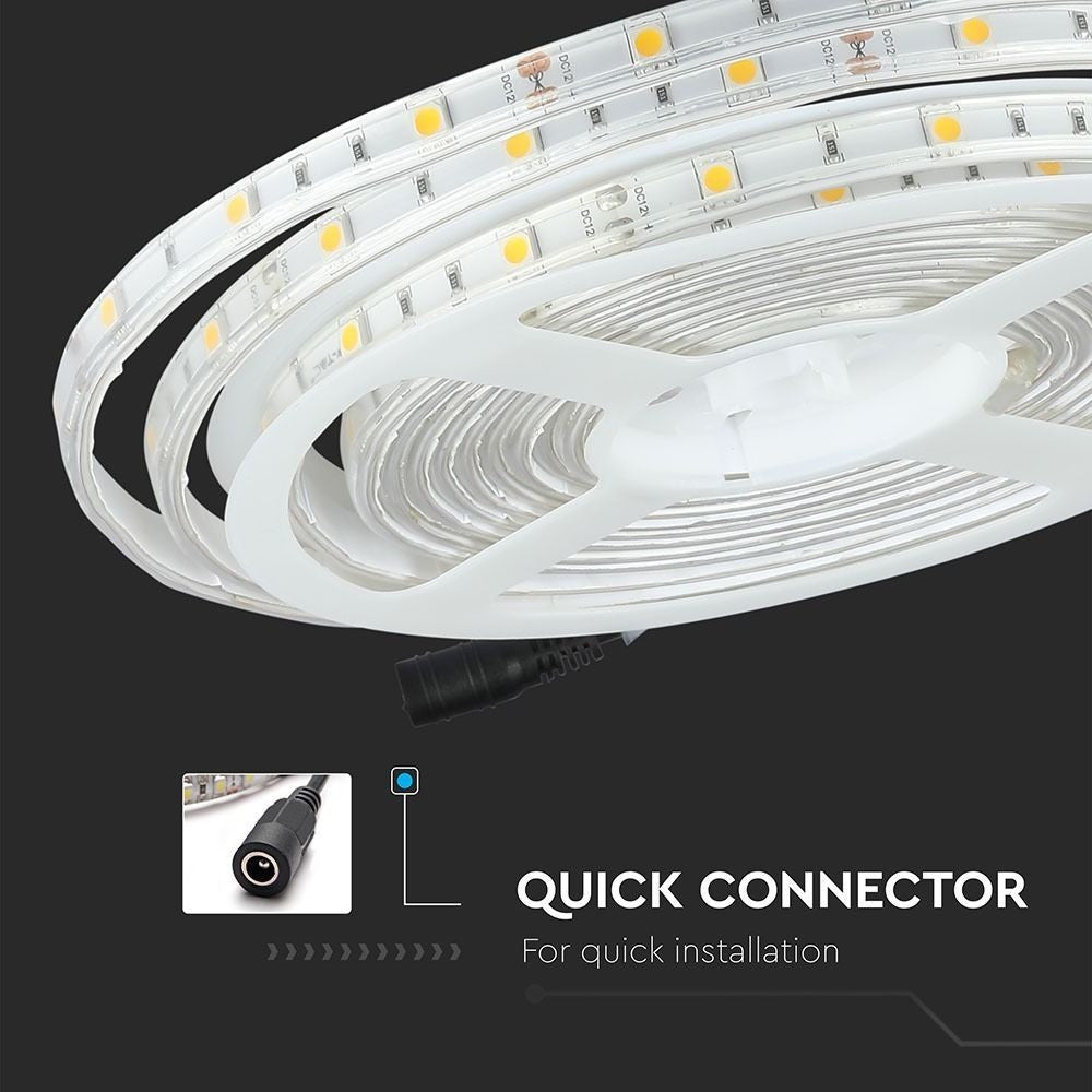 V-Tac 4,8W/m stænktæt LED strip - 5m, IP65, 30 LED pr. meter, 12V, RA80