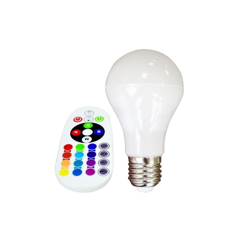 V-Tac 6W RGB LED pære med RF fjernbetjening, E27 fatning, 230V input, 470lm, RA80