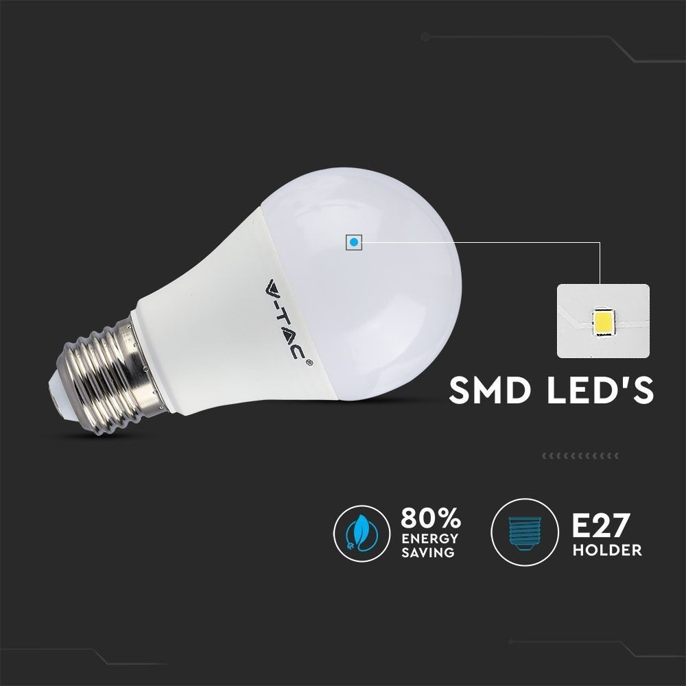 V-Tac 6W RGB LED pære med RF fjernbetjening, E27 fatning, 230V input, 470lm, RA80