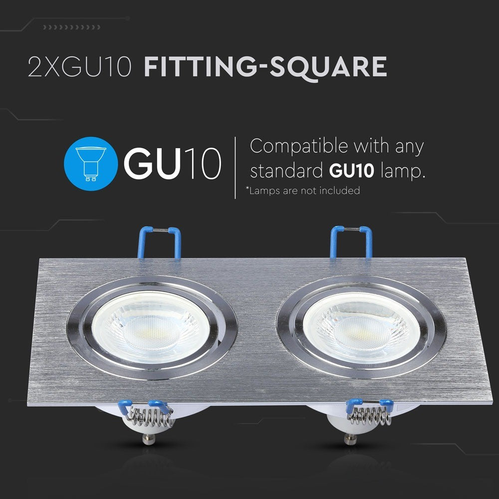 2xGU10 Lampe - Firkantet Design i Børstet Aluminium, Moderne og Stilfuld Belysning til Dit Hjem