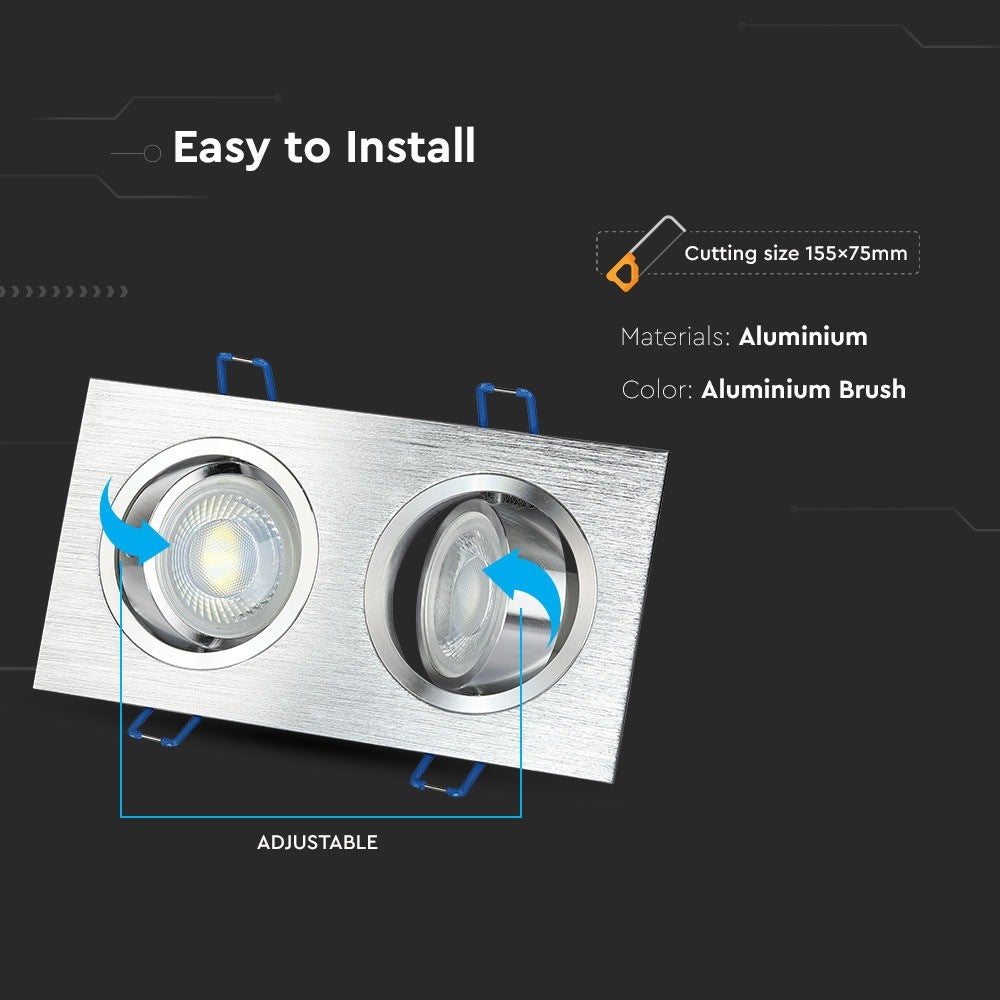 2xGU10 Lampe - Firkantet Design i Børstet Aluminium, Moderne og Stilfuld Belysning til Dit Hjem