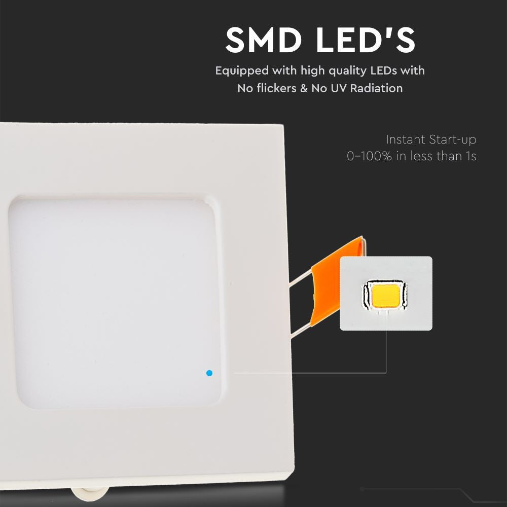 6W LED Premium Panel - 3000K, kvadratisk panel med høj kvalitet og varmt hvidt lys