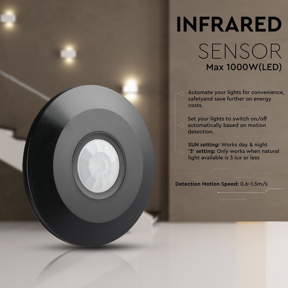 PIR loftsensor sort (flad) - LED op til 1000W