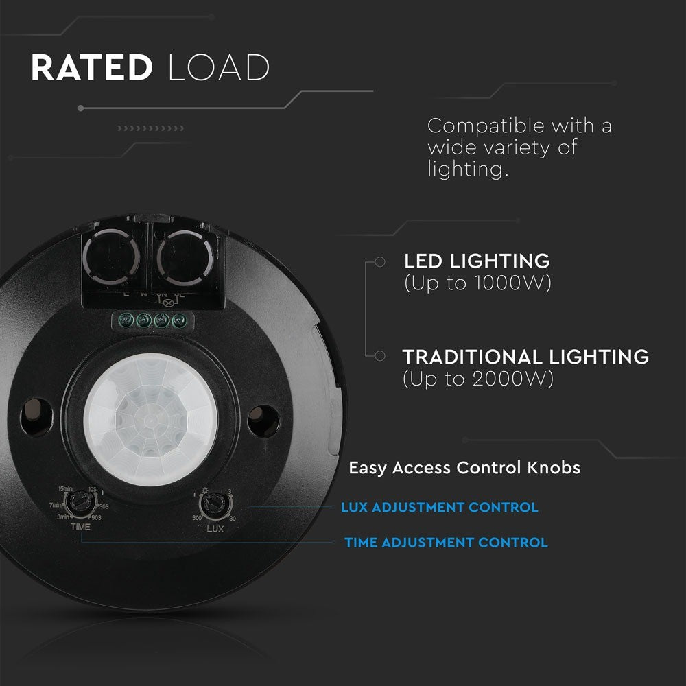 PIR loftsensor sort (flad) - LED op til 1000W