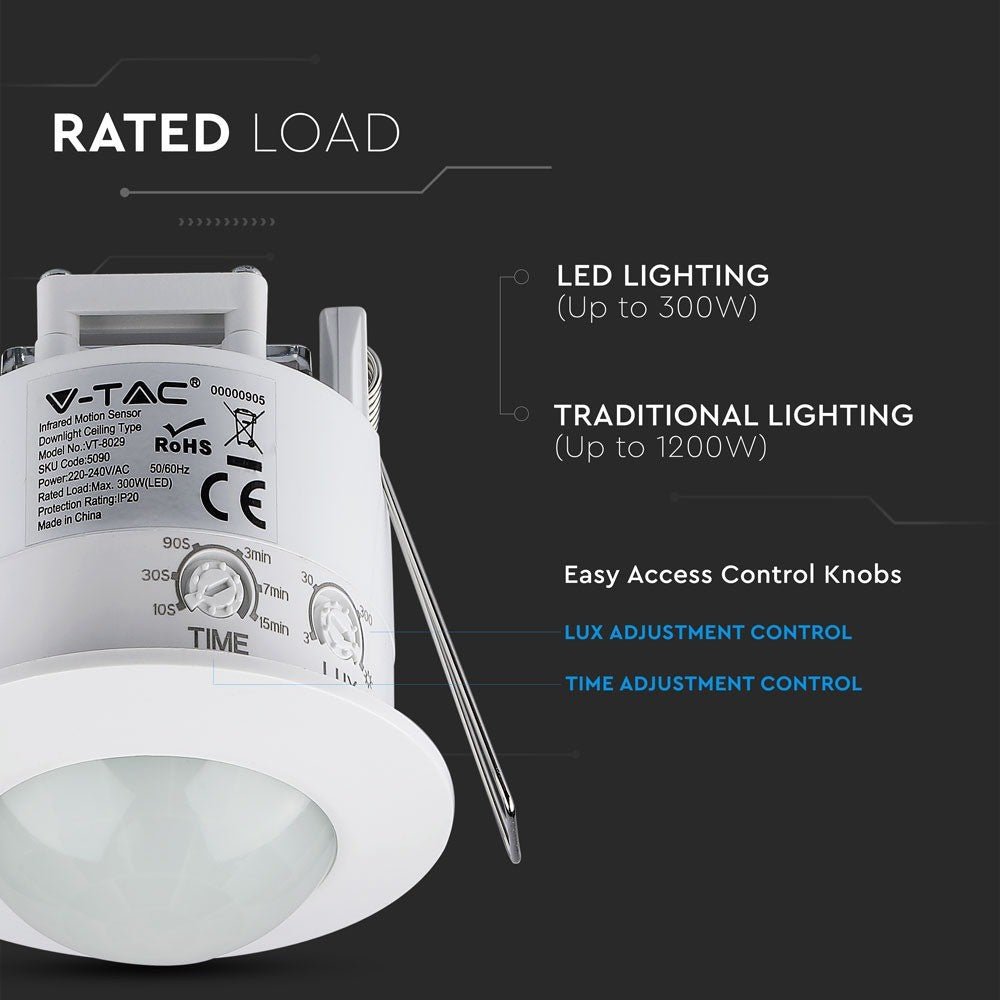 PIR loftsensor til LED-lys (maks. 300W)