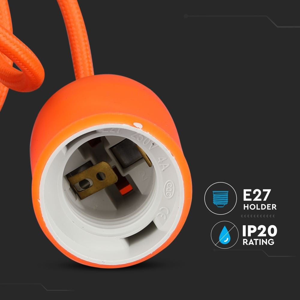 Silikone E27 pærefatning i frisk orange farve til en moderne og stilfuld belysning. Perfekt til at skabe en varm atmosfære i ethvert rum.