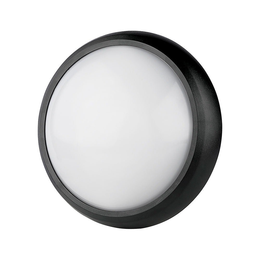 12W Sort IP54 Dome Lys - 3000K, Fuld Rundet, Husmonteret, 840lm, RA70
