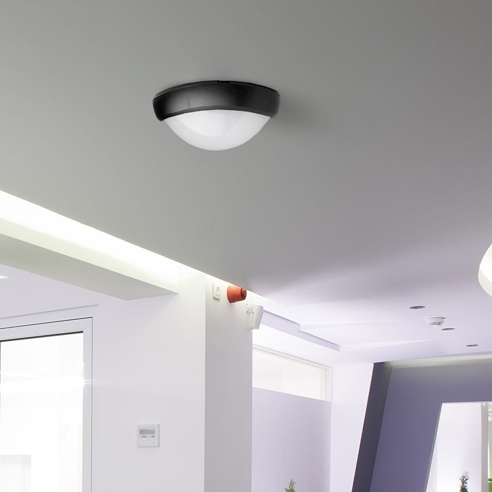 12W Sort IP54 Dome Lys - 3000K, Fuld Rundet, Husmonteret, 840lm, RA70