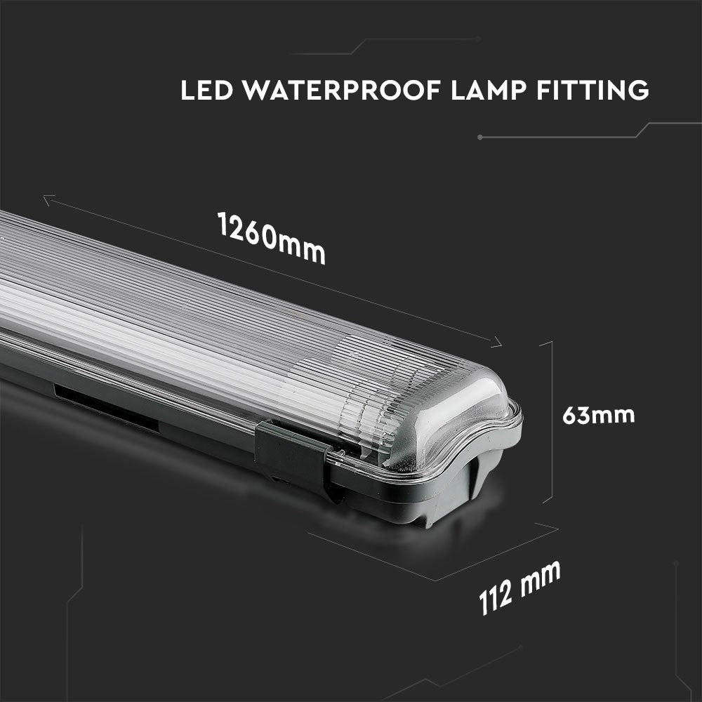 Vandtæt LED-lampe med 2x18W rør, 120cm længde, 6500K lysfarve, 3400lm, RA80, IP65 - 36W effekt