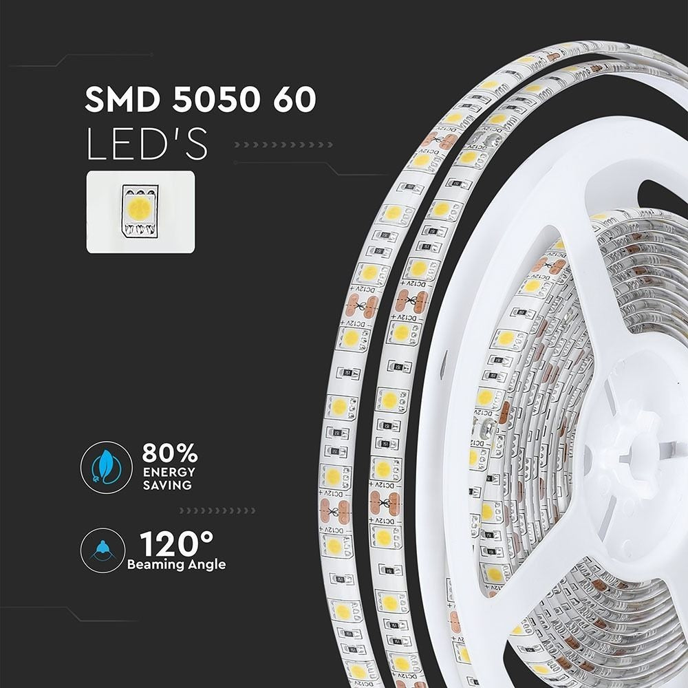 V-Tac 10,8W/m RGB stænktæt LED strip - 5m, 60 LED pr. meter