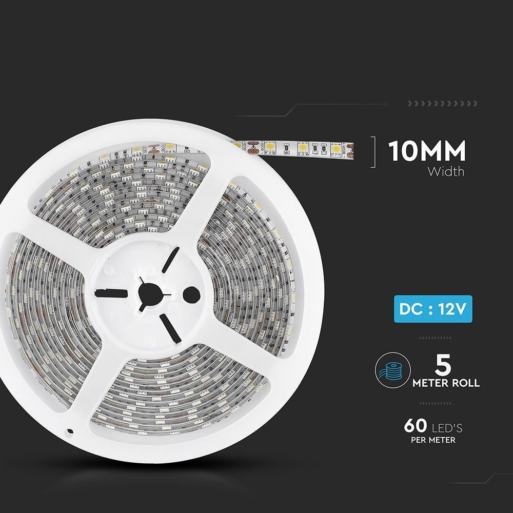 V-Tac 10,8W/m RGB stænktæt LED strip - 5m, 60 LED pr. meter
