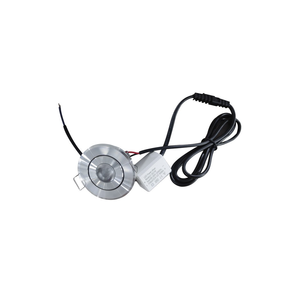 1,5W LED Indbygningslampe - Erstatter 15W, 110lm, RA80, 230V Input, Hul: Ø4,2 cm, Mål: Ø5,2 cm, 25° Spredning, 1m Ledning