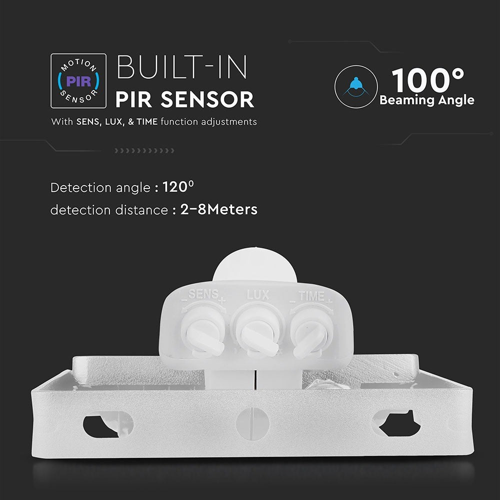 PIR-sensor projektør 50W med Samsung chip, 3000K, hvid hus - Professionel belysning til udendørs brug