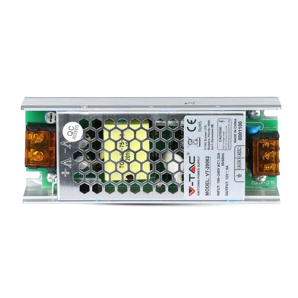 V-Tac 60W Strømforsyning - 12V DC, 5A - IP20 Indendørs Brug