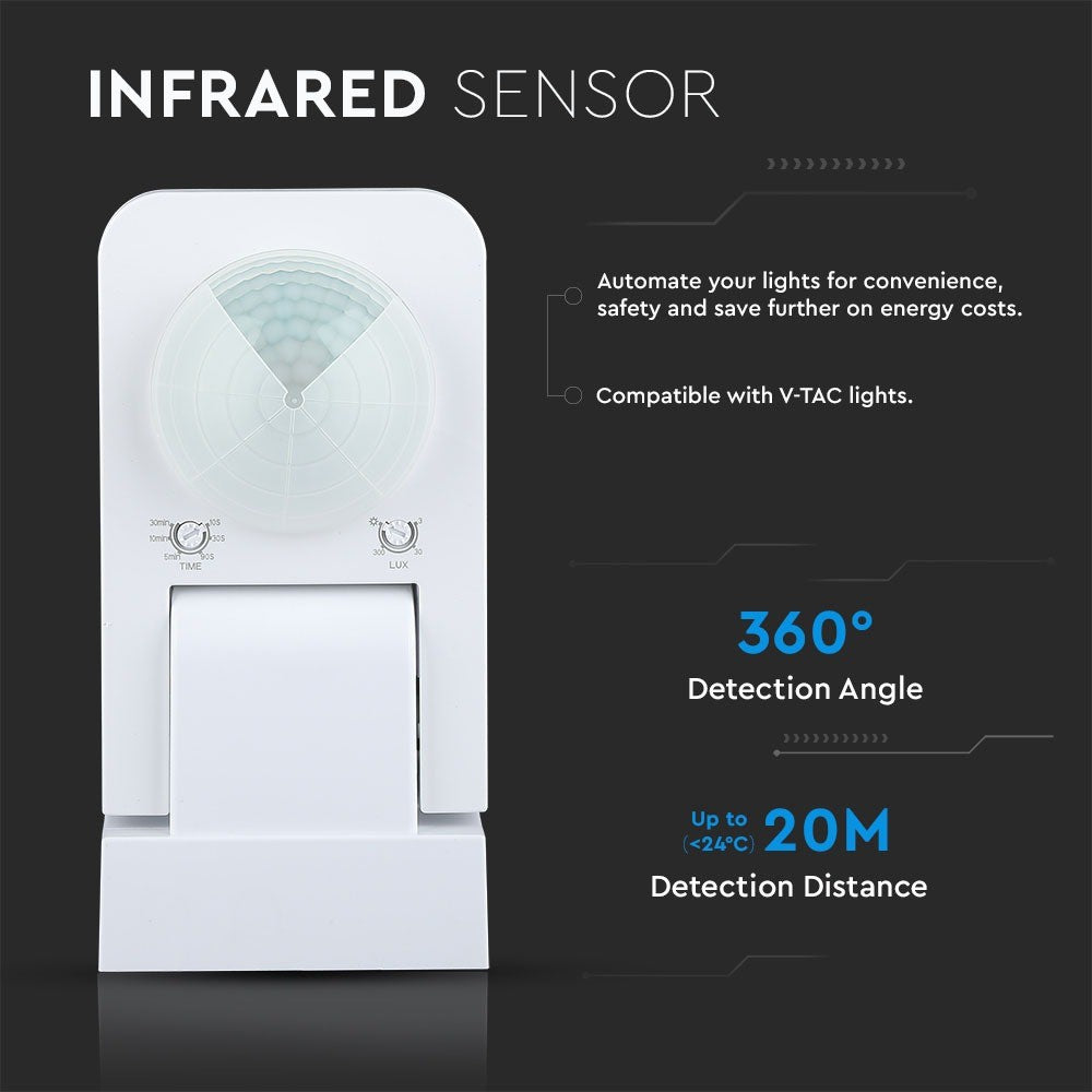 Hvid infrastruktur bevægelsessensor med IP65 beskyttelse (maks. 1000W LED)
