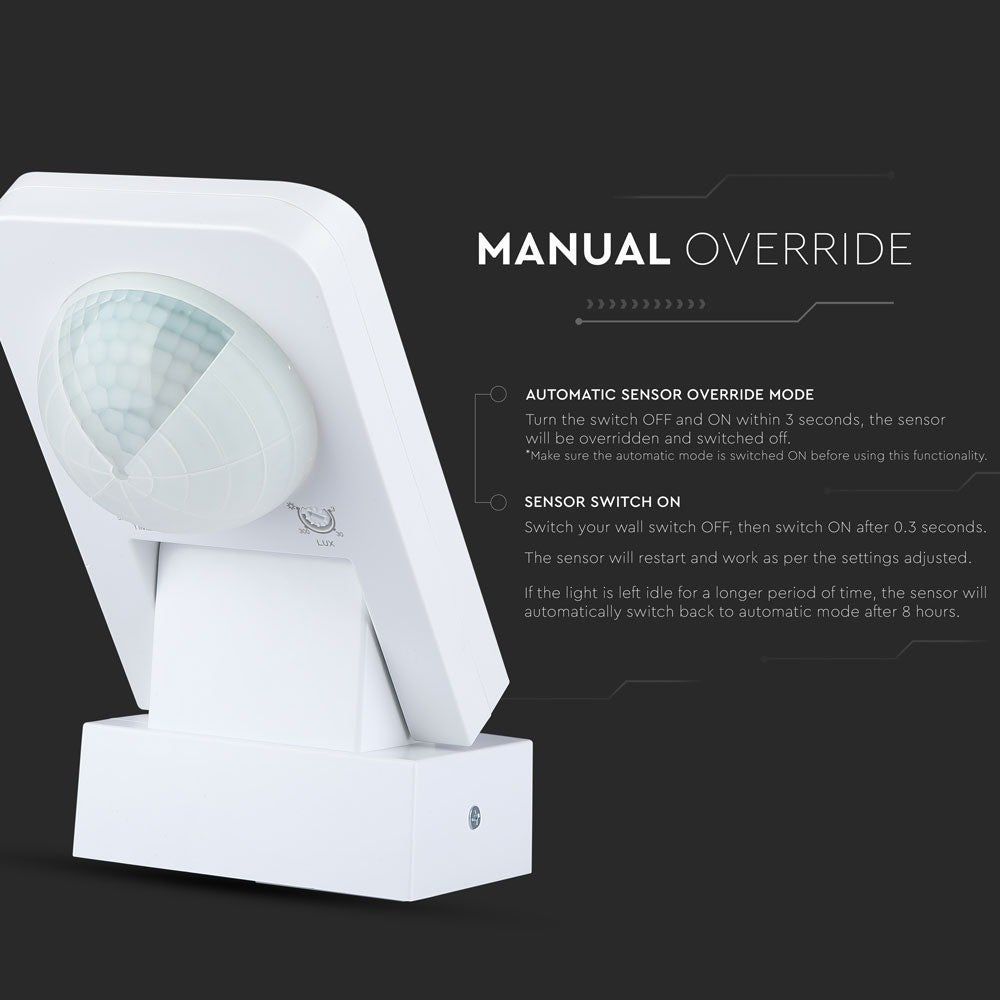 Hvid infrastruktur bevægelsessensor med IP65 beskyttelse (maks. 1000W LED)