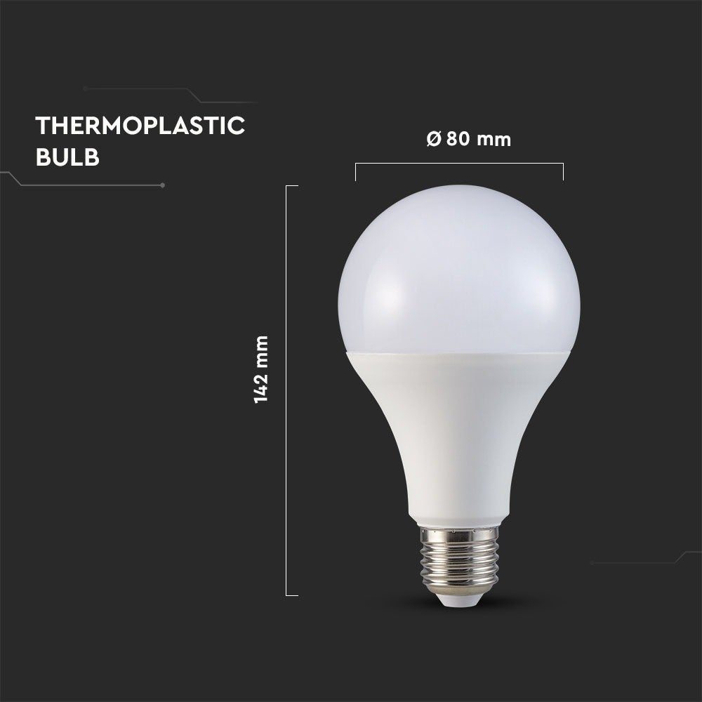 A80 LED Pære 18W E27 - 3000K, 2000lm, RA80 - Energibesparende og kraftfuld lyskilde med E27 fatning til behagelig belysning ved 3000K.