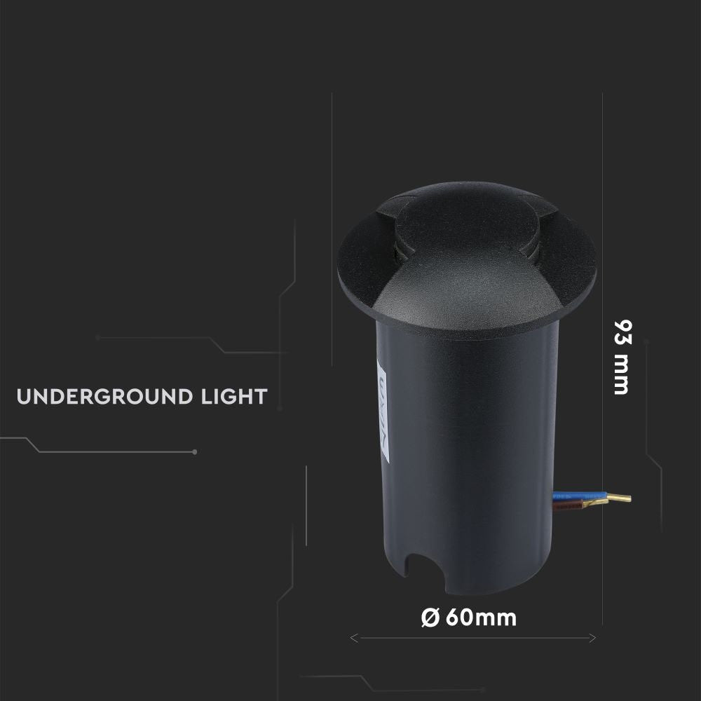 1W LED nedgravningsspot lys (12V) 6500K sort, IP67 - velegnet til udendørs belysning og haver.